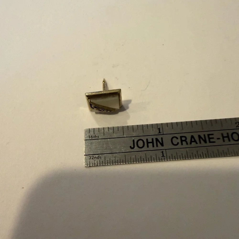 Vintage Swank Mother of Pearl Tie Tack Gold Tone Filigree Rectangular Lapel Pin